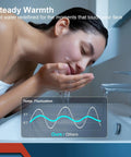 Compact Gray Mini Tank Water Heater Ultra Slick Design Smooth On Demand Hot Water Supply Tough Build Quality For Home Bathrooms And Kitchens Space Saving Setup That Gets The Job Done, woman washing face.