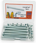 Open plastic box displaying 1/4-20 Wing Nuts And 1/4-20 X 3-Inch Phillips Head Machine Screws Kit Zinc Plated Carbon Steel With 10 Hand Tighten Wing Nuts And 10 Phillips Screws