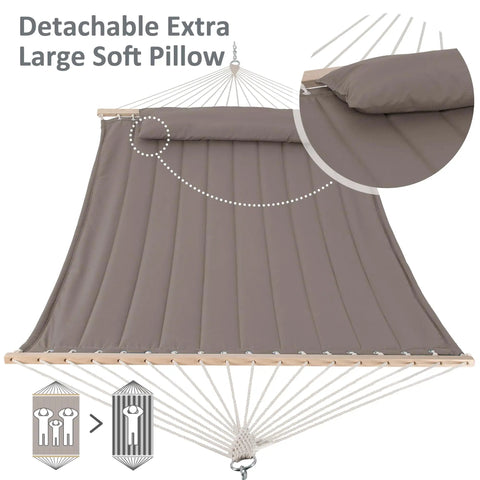 Replacement Hammock for Stand Two Person Backyard Outdoor Use With 475 Lb Capacity Fade Resistant Two Layer Quilted Polyester Fabric And Cushioned Head Pillow