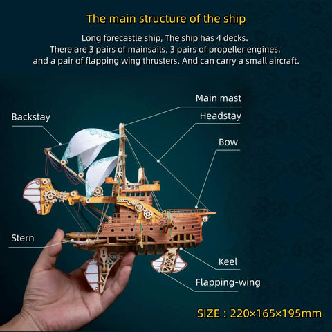 Steampunk DIY Airship Model Kit For Gearheads And Collectors, Build A Fantasy Flying Vessel With Brass Gears Pulleys And Steam Tech