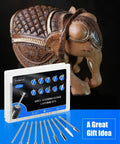 10 Piece Rotary Tool Bits Set For Wood Carving Engraving And Detail Work With 1/8 Inch Shank, displayed with a carved elephant.