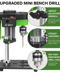 Compact Mini Bench Drill Press For Home Use with height adjustment and high precision drill chuck for DIY projects.
