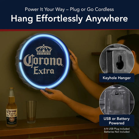 LED Neon Rope Wall Sign Battery And USB Powered Vintage Room Decor For Bar Man Cave Garage And Game Room Retro Lights That Look Real Dope Without The Buzz Today with Corona Extra logo, USB or battery operated, keyhole hanger.