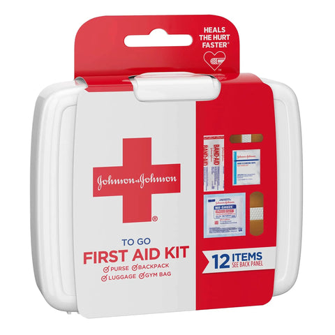 Grab And Go Mini First Aid Kit For Travel Emergency Wound Care With Adhesive Bandages Gauze Pads And Wipes For Purse Backpack Gym Bag Car Or Luggage 12 Count, front view