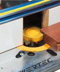 Installed slab flattening router bit, one quarter inch shank, two inch diameter, cutting wood, for CNC wood surfacing milling.