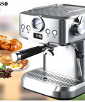 Straight Up Smooth Automatic Coffee Maker With Built In Grinder And Creamy Milk Frother Sleek Black Build on display with croissants.