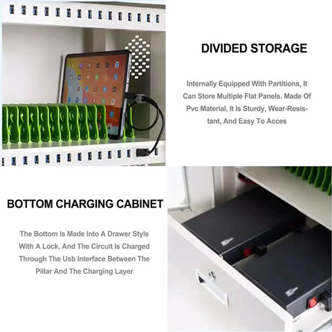 Interior view of the White 60 Slot Mobile Device Charging Cabinet With Secure Lockers For Tablets Laptops Phones built tough for storage.