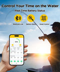 12V 100Ah LiFePO4 Marine Battery With Bluetooth App, fishing on boat, real-time battery status displayed on smartphone