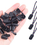 25 Pack Zipper Pull Tabs And Cord End Caps For Paracord And Molle Gear Quick No Tie Shoelace Clips Cord Locks For Backpacks Shoes Triathlon And Marathon Run Ready Durable Black Plastic Ends, black plastic
