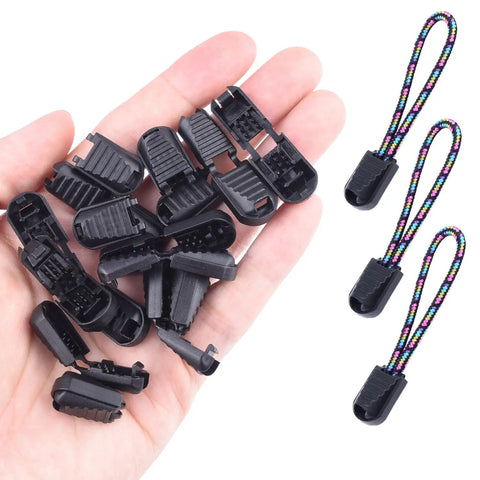 25 Pack Zipper Pull Tabs And Cord End Caps For Paracord And Molle Gear Quick No Tie Shoelace Clips Cord Locks For Backpacks Shoes Triathlon And Marathon Run Ready Durable Black Plastic Ends, black plastic