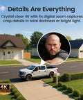 4K True Color Outdoor Security Camera With Solar Power Wireless WiFi AI Triple Detection 360 Degree Auto Tracking Night Vision Weatherproof Home Surveillance image showcasing zoom capability with a person in a truck.