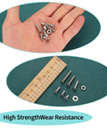 Hand holding parts of 488 Piece M4 Screws Set With Bolts And Nuts Countersunk Hex Socket Flat Head Screws Machine Bolts And Nuts Assortment Includes Spanner Heavy Duty Carbon Steel Rust Resistant High Hardness And Strength Silver Finish with ruler comparison.