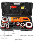 Heavy Duty Electric Pipe Threading Machine 2300W Motor Industrial Workhorse with die set and oil tank in rugged carry case.
