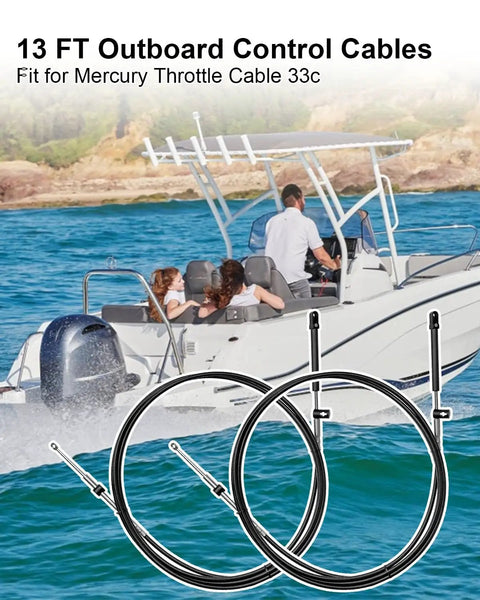 13 Foot Outboard Engine Control Cables Set For Throttle And Shift Remote Control Cables 2 Pack For Your Boat Rig Compatible With Mercury MerCruiser Marine Force Outboard Engine Control Box Gen I
