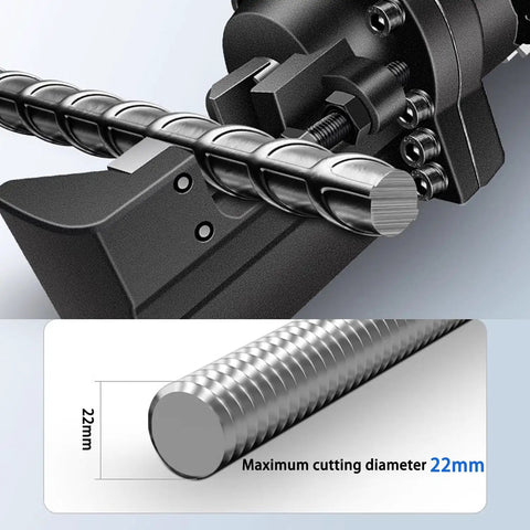 USZWBY Electric Hydraulic Rebar Cutter For Steel Bars 4-22mm, showing a steel rebar with a maximum diameter of 22mm being cut.