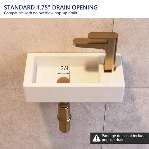 Wall Mounted Bathroom Sink 15x7 Inch Small Ceramic Rectangular Vessel Basin With Right Hand Faucet Hole Space Saving White Powder Room Fixture For Compact Bathrooms Modern Minimalist Design No Fuss Easy Install with gold faucet