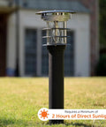 Solar Pathway Light With Stainless Steel Bollard, Waterproof Outdoor Landscape LED Lamp in garden, close-up view