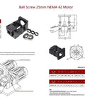 Diagram of Beefy 25mm Long Pitch Ball Screw Kit SFE2525 RM2525 with NEMA 42 motor bracket and end supports