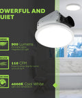 Whisper Quiet Integrated LED Light Ceiling Mount Bath Exhaust Fan 110 CFM 2.0 Sones White For Bathrooms Up To 110 Sq Ft