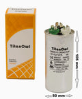 Dual Run Start Capacitor 35 And 5 uF With 5 Percent Tolerance 370 To 450 V CBB65 Round For Condenser Heat Pump Air Conditioner Or AC Motor And Fan Starting Built To Last with packaging shown