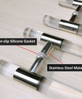 Clear Acrylic Push Pull Door Handle Set For Double Sided Use On Shower Barn Hotel And Patio Doors With Easy Installation No Fuss Durable Replacement Kit And All Hardware Included, featuring stainless steel base and silicone gasket.