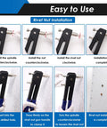 Eoppen rivet nut tool kit with 7 mandrels and rivet nuts in a rugged carbon steel carrying case; installation guide collage