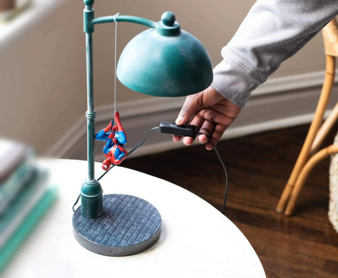 Spider Man Streetlight LED Mood Desk Lamp For Heroes Night Light 16 Inch Marvel Themed Desk Light with Spider-Man figurine