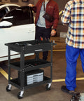 Beefy Three Tier Rolling Tool Cart With Drawer On Wheels, 330 LBS Capacity Heavy Duty Utility Cart With Two Brakes, Industrial Steel Tool Organizer For Garage, Mechanic Shop, Warehouse And Repair Bay in garage beside car