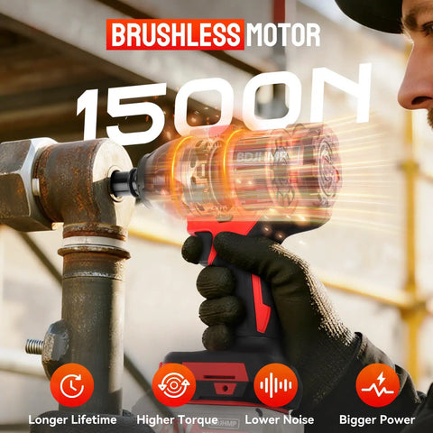 Heavy Duty Cordless Impact Wrench With Half Inch Drive Featuring A Brushless Motor And Legit 1106 Foot Pound Torque Heavy Hitter Shop Tool in use.