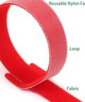 Close-up of red Go-To Reusable Nylon Cable Ties Set, 102 Pcs in 4, 6, 8, and 10 Inch Sizes with 6 Bright Colors showing loop and fabric.