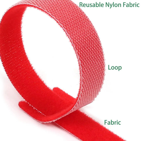 Close-up of red Go-To Reusable Nylon Cable Ties Set, 102 Pcs in 4, 6, 8, and 10 Inch Sizes with 6 Bright Colors showing loop and fabric.