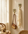 Vintage Flower Wall Hooks, Distressed Metal Coat Rack Set, Ace Farmhouse Entryway Organizer with bags and scarves.