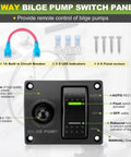 Beefed Up 1100 GPH 12V Automatic Boat Bilge Pump With Three Way Switch Panel And One And One Eighth Inch Diameter Plumbing Kit Built For Fishing Boats Cruisers Runabouts And Yachts shown with switch panel and accessories included.