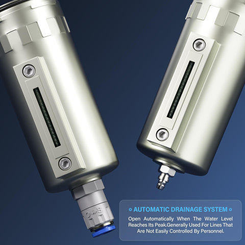 Industrial Air Drying System 0 To 240 PSI Half Inch NPT With Three Stage Filtration, close-up of auto drain feature.