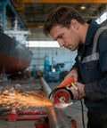 Man using angle grinder with Keep Dust To The Curb And Your Equipment In Top Shape With This Smooth Two Mode Flexible Water Sprayer Nozzle.