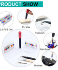 Dual-Bearing Pin Vise Hand Drill Kit with 26-Piece Micro Drill Bit Set 0.1-2.0mm, Tweezers, Brushes, and 4-Jaw Chucks
