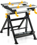 Portable Folding Workbench With Vise And Eight Sliding Clamps Seven Level Height Adjustments Tiltable Extendable Tabletop