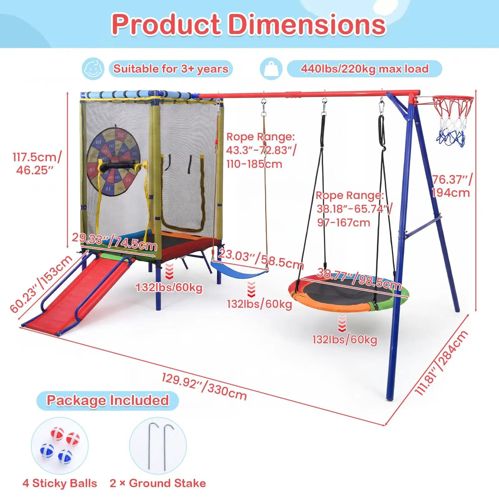 6 In 1 Backyard Swing Set With Trampoline ✓