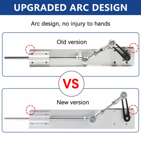 Old vs new arc-design 24V reciprocating telescopic linear actuator with mounting rail and linkage