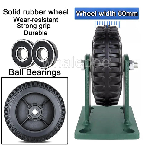 Rig Ready Heavy Duty Casters With Silent Rubber Wheels And Locking Brakes Swivel Plate Mount showcasing solid rubber wheel and ball bearings.