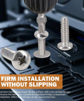 Ultimate 180-Piece Stainless Steel Bolt and Screw Combo Kit: close-up of installation using #10 Phillips round head screws