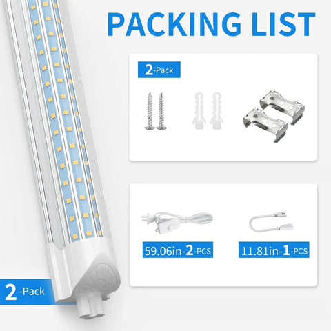Ultra Bright 24W 3600LM 6500K D Shape T8 LED Shop Light Linkable Fixture For Garage Basement Workbench Cabinet Utility Lighting 2 Pack with accessories