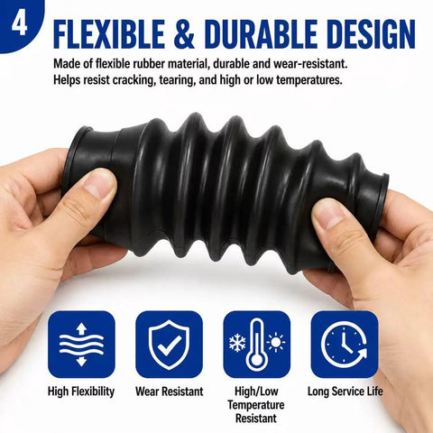 Hands holding rubber boot from Two Piece Universal CV Boot Kit With Four Stainless Steel Clamps For Waterproof Dustproof CV Joint Boot On 19mm To 24mm Axle Shafts Ideal DIY Car Truck SUV Repair Kit