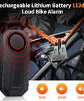 Wireless Bike Alarm With Remote Rechargeable 113dB Loud Anti Theft System IP65 Waterproof For E Bikes Motorcycles Scooters Outdoor Riding And Cycling Safety mounted on a bike frame