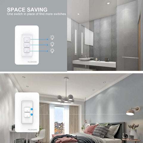 Single Pole Smart Light Switch For Alexa And Google Assistant With 2.4GHz WiFi Neutral Wire Required Remote Voice Control Scheduling No Ground Wire Needed 2 Gang Pack installed in modern interiors
