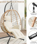 Hanging Egg Chair With Five Level Adjustable Footrest And Stand Wicker Rattan Swing Hammock Chair With Cushion On Deck