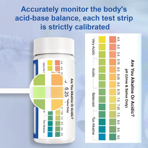 Must Have At Home pH Test Strips 4.5 To 9.0, 200 Count Litmus Paper For Urine And Saliva with color chart display