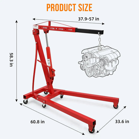 Rock Solid Heavy Duty Folding Engine Hoist 2 Ton 4400 Lbs shown with dimensions 58.3in height and 60.8in width.