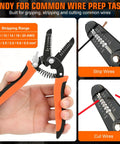 Killer 1242 Piece Wire Terminal Crimping Tool Kit That Comes Loaded with Ratcheting Crimper and Wire Stripper Cutter Offering 840 Insulated Connectors and 400 Heat Shrink Tubing Pieces for Serious Wiring Work showing a wire stripper gripping and cutting wires.