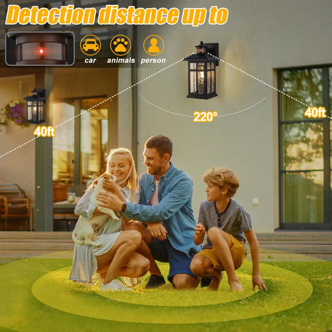 Legit Heavy Duty Motion Sensor Outdoor Wall Lights 2 Pack Featuring Dusk To Dawn Smart Settings and Hecka Bright Detection for No Nonsense Patio Security and Curb Appeal Boost with family in backyard.